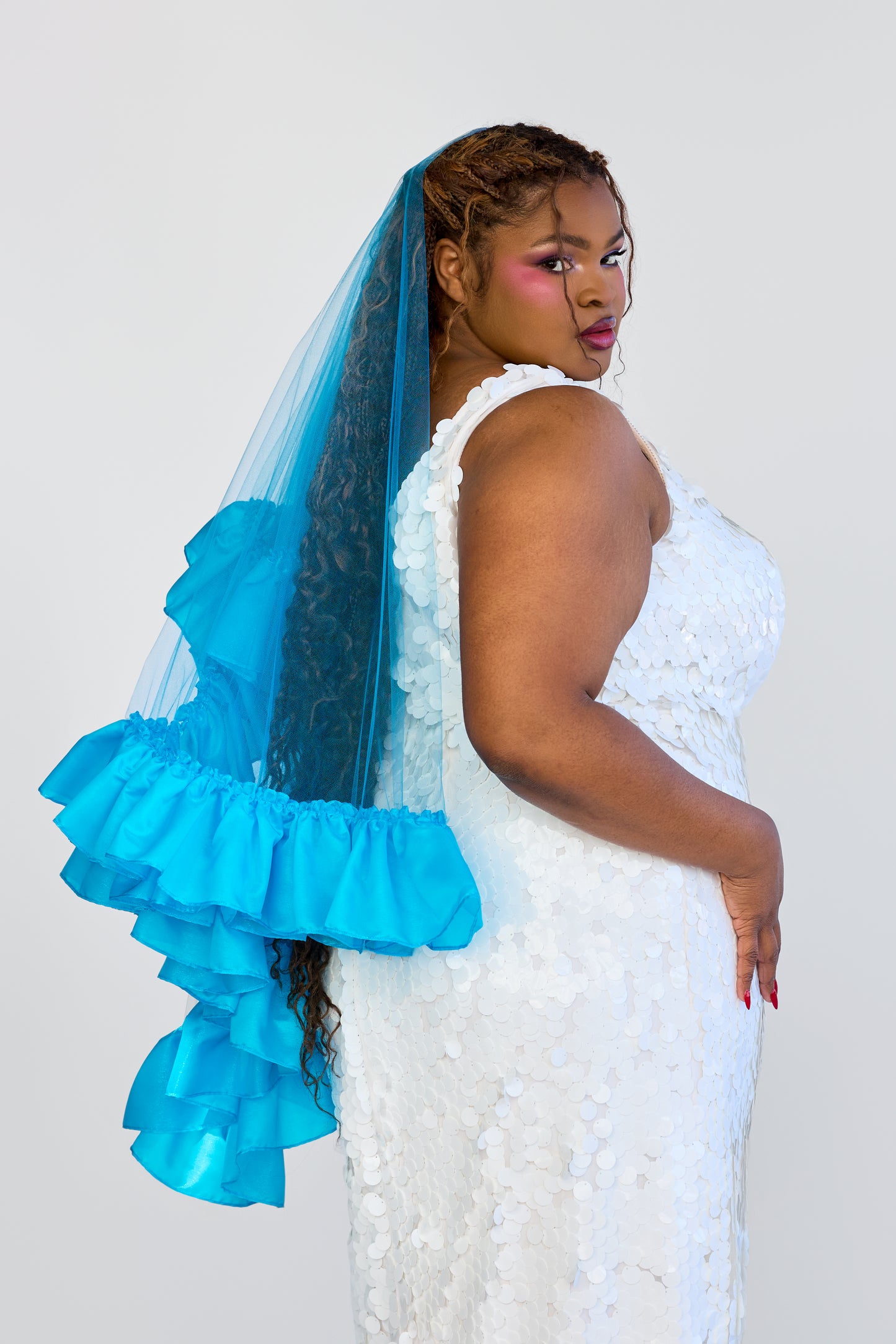 Electric Blue Satin Sweetheart Veil