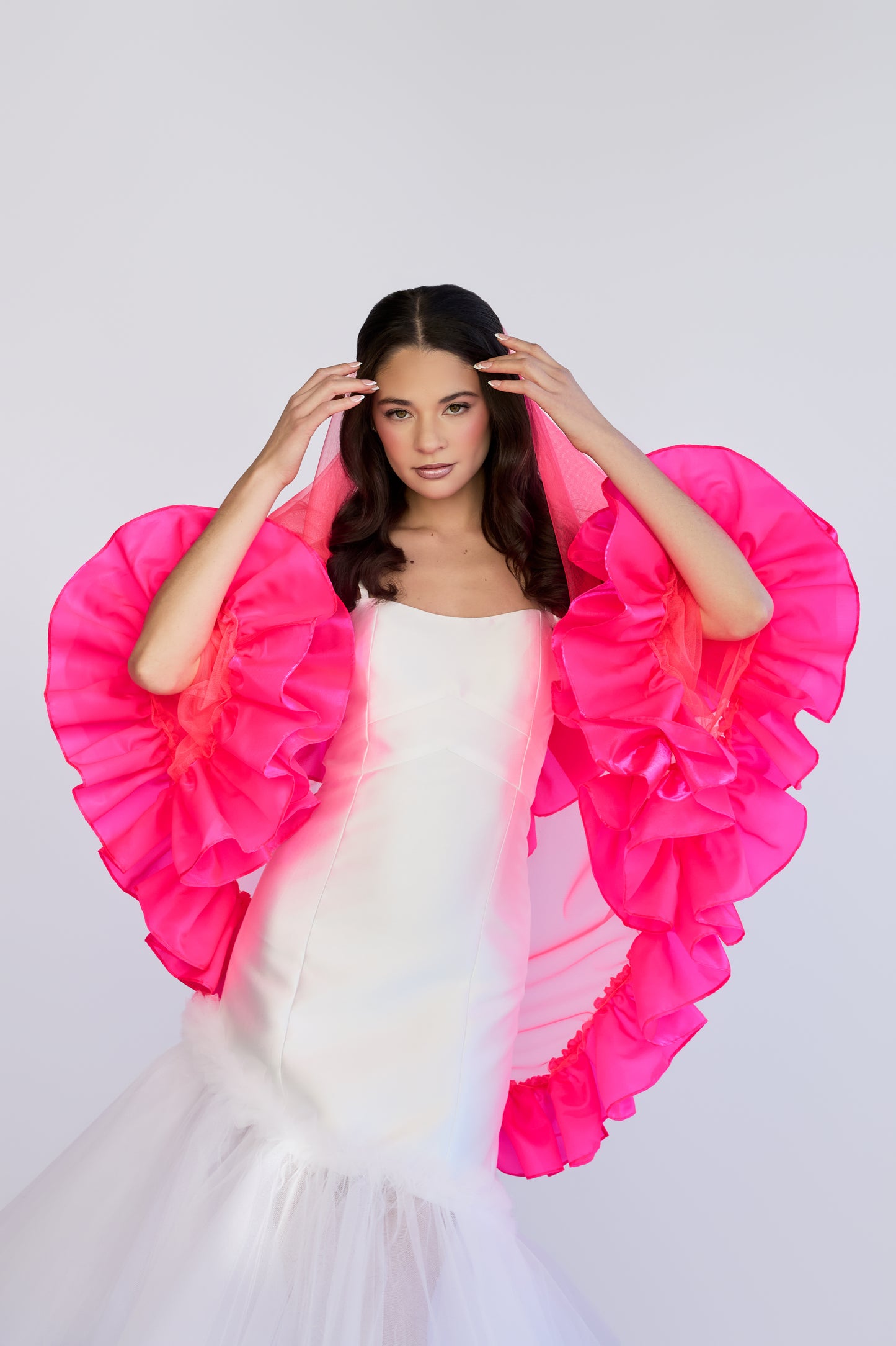 Neon Pink Satin Sweetheart Veil