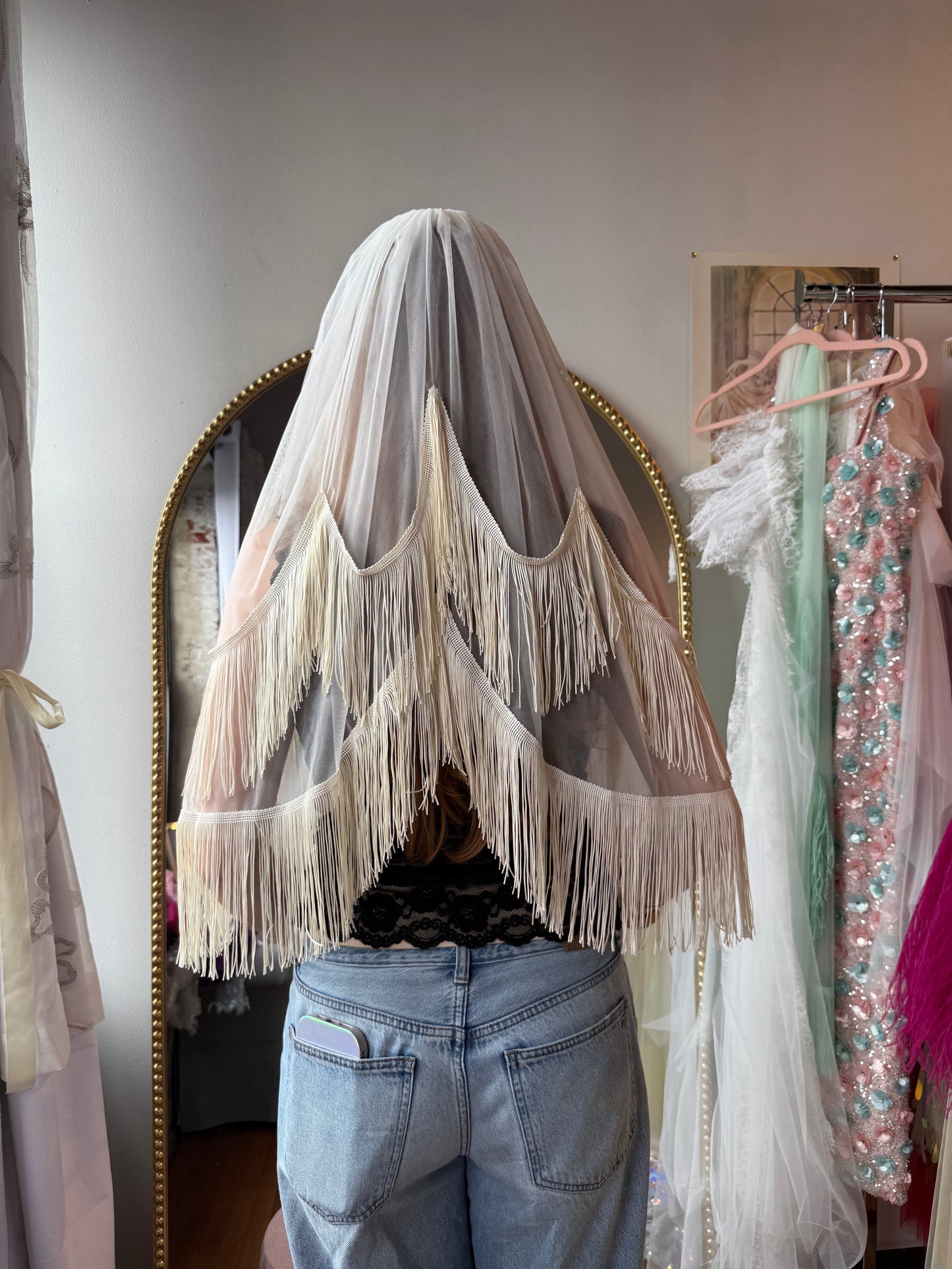 Ivory fringe veil