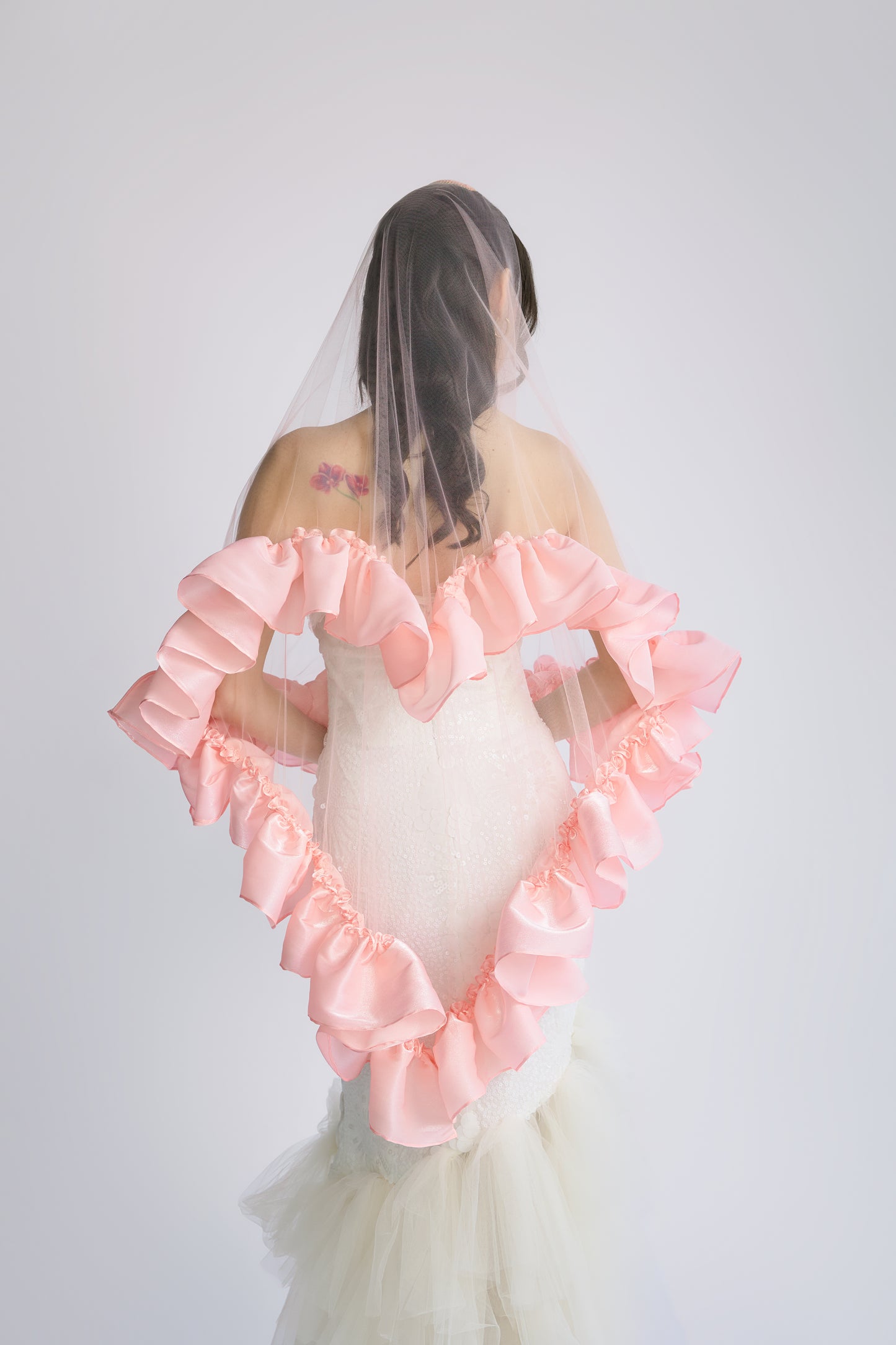 Ready to ship Blush Satin Sweetheart Veil