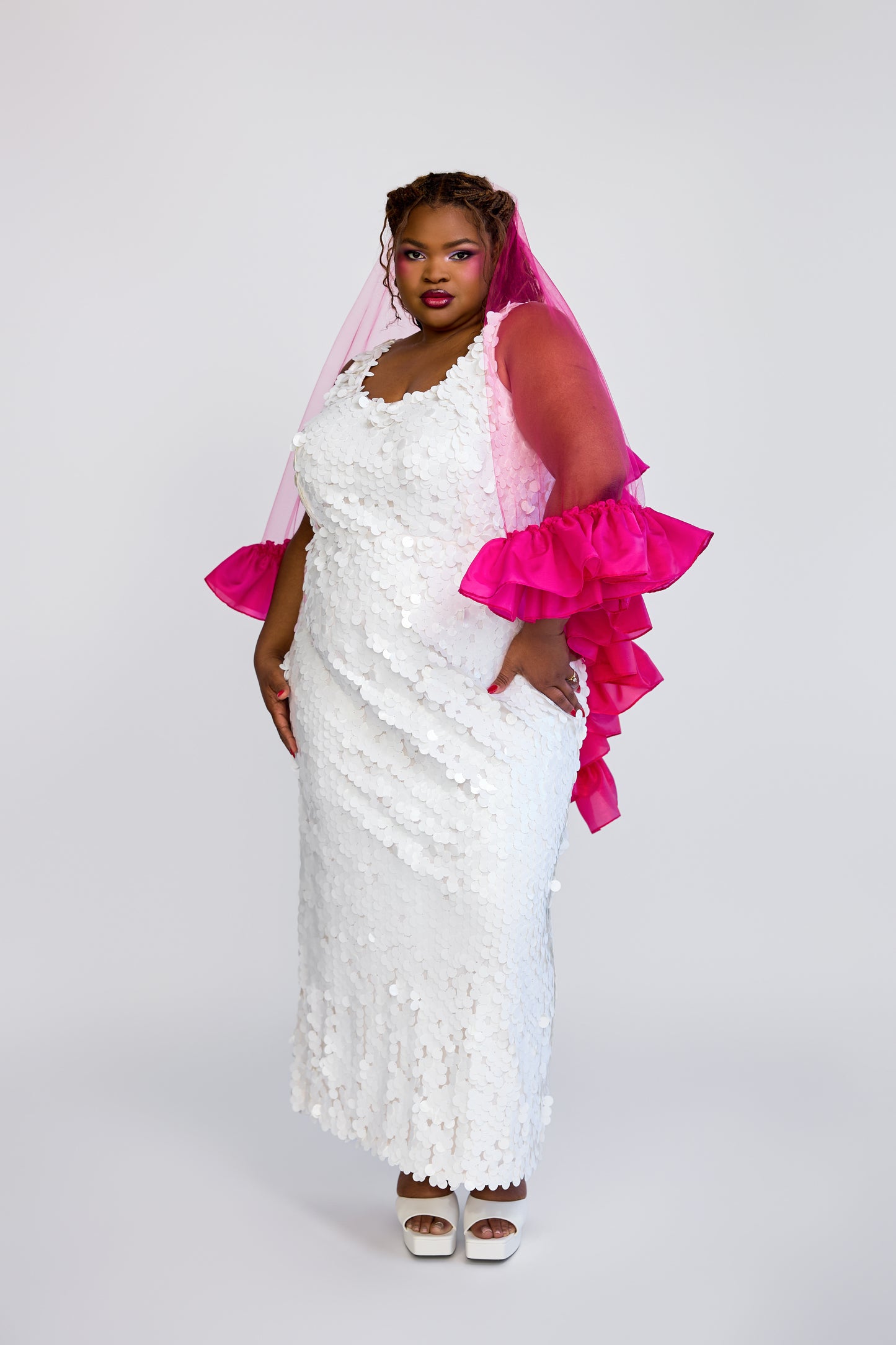 Fuchsia Satin Sweetheart Veil