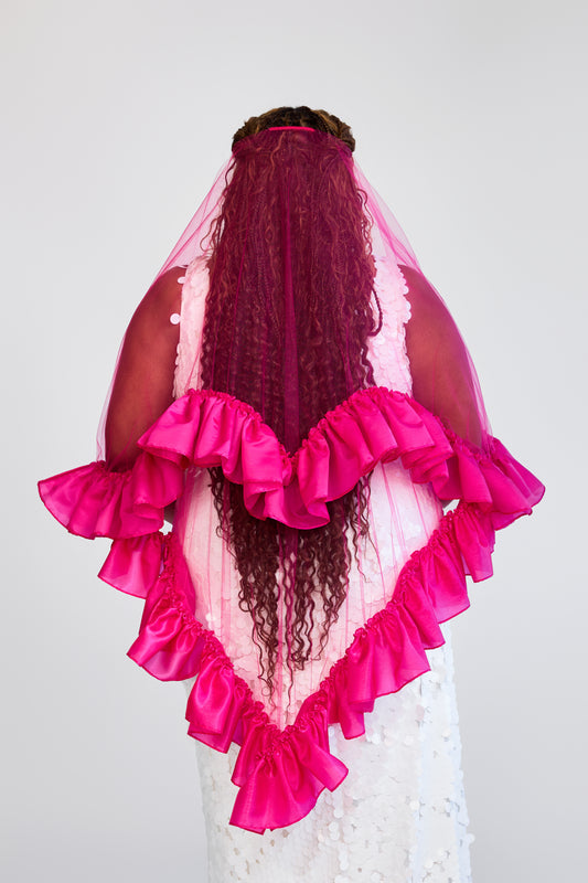 Fuchsia Satin Sweetheart Veil