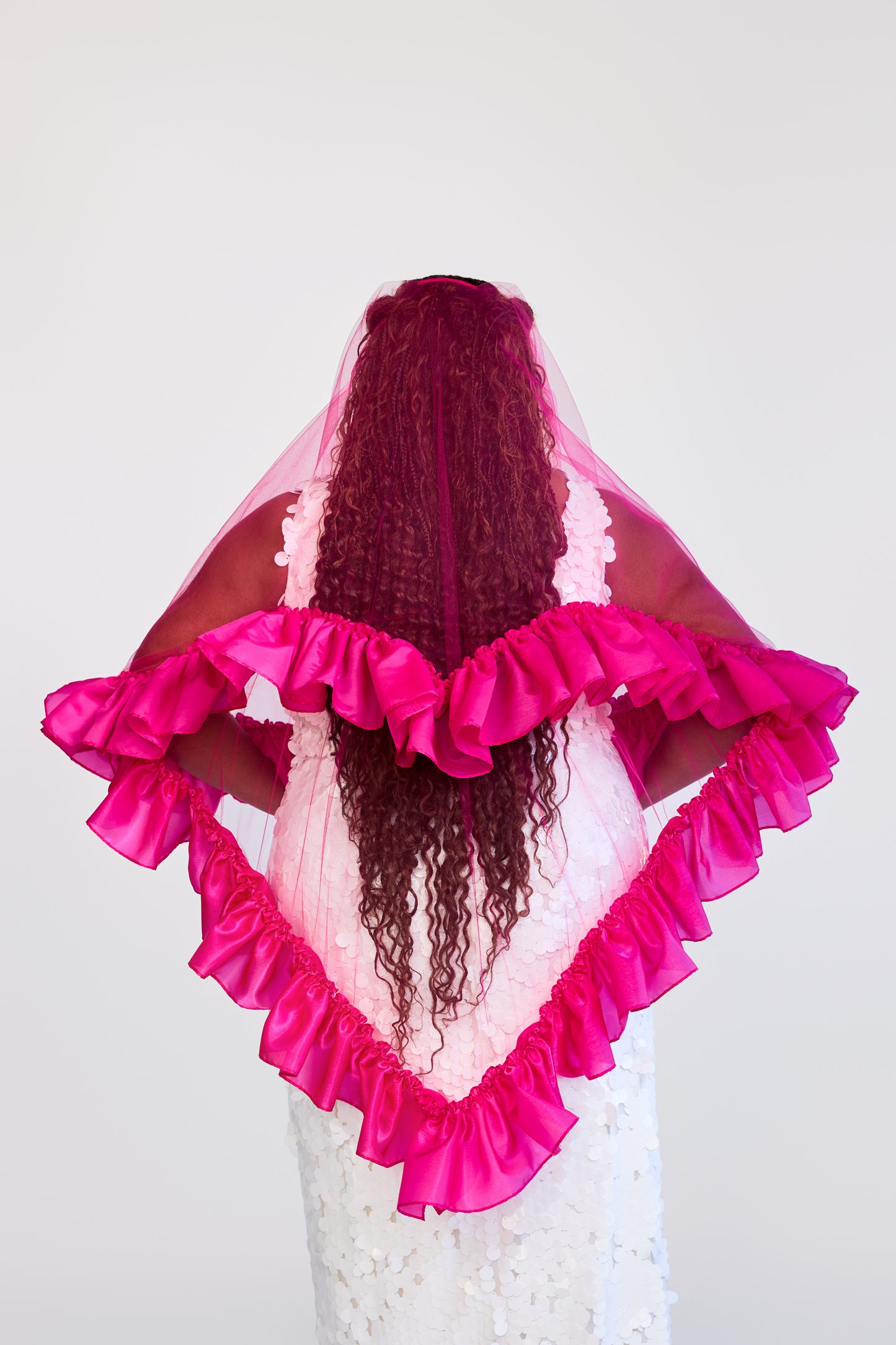 Fuchsia Satin Sweetheart Veil