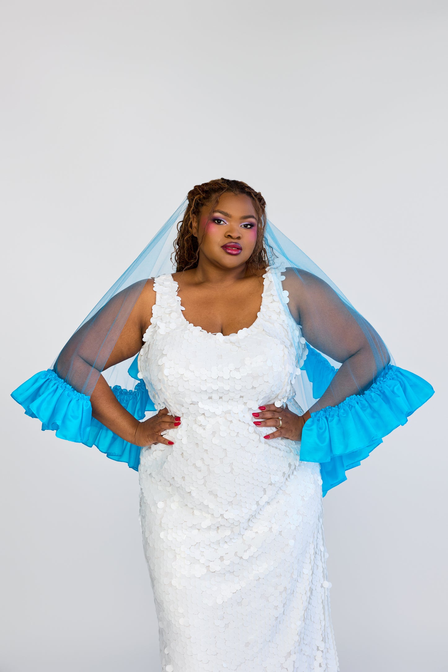 Electric Blue Satin Sweetheart Veil