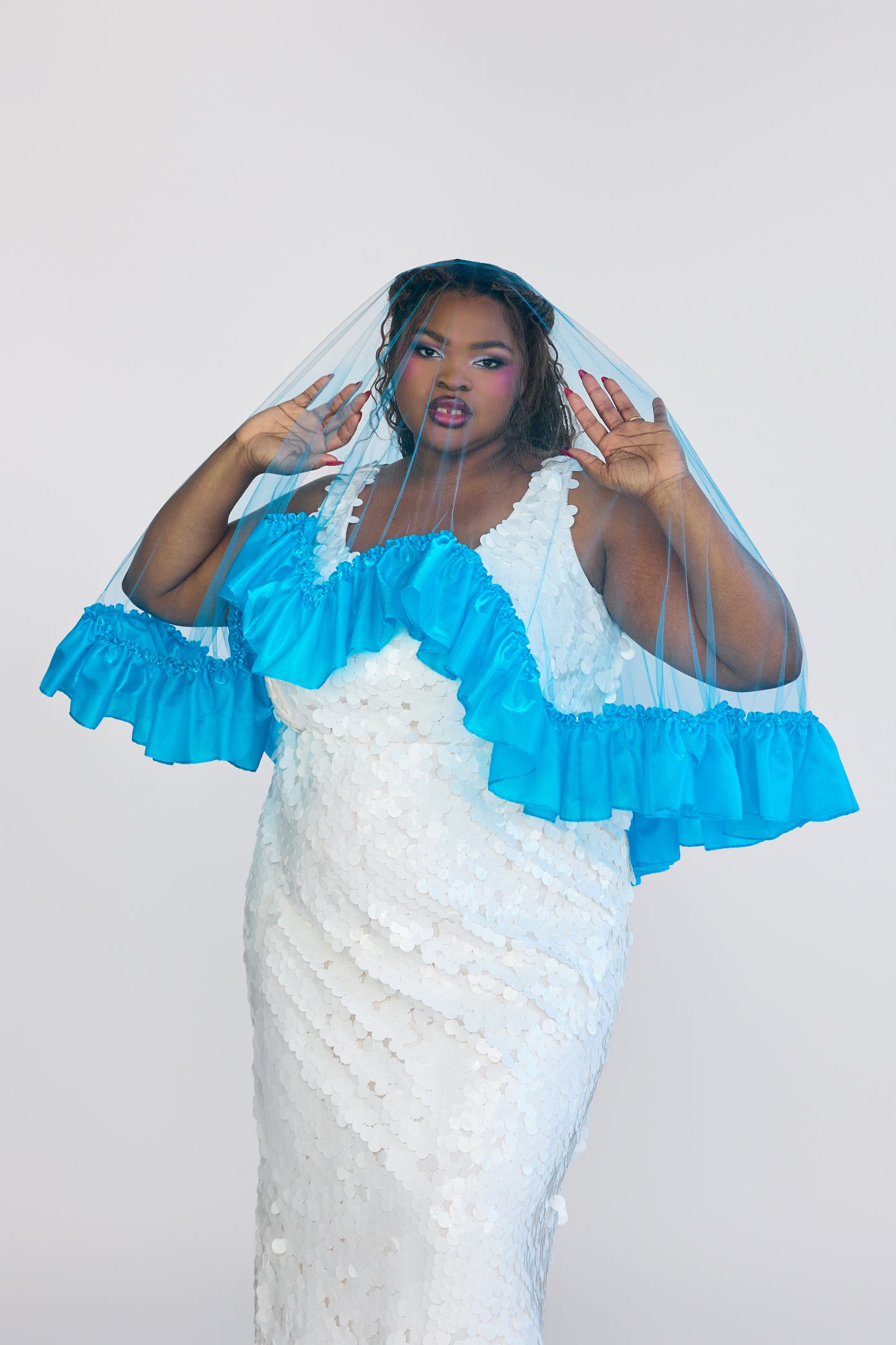 Electric Blue Satin Sweetheart Veil