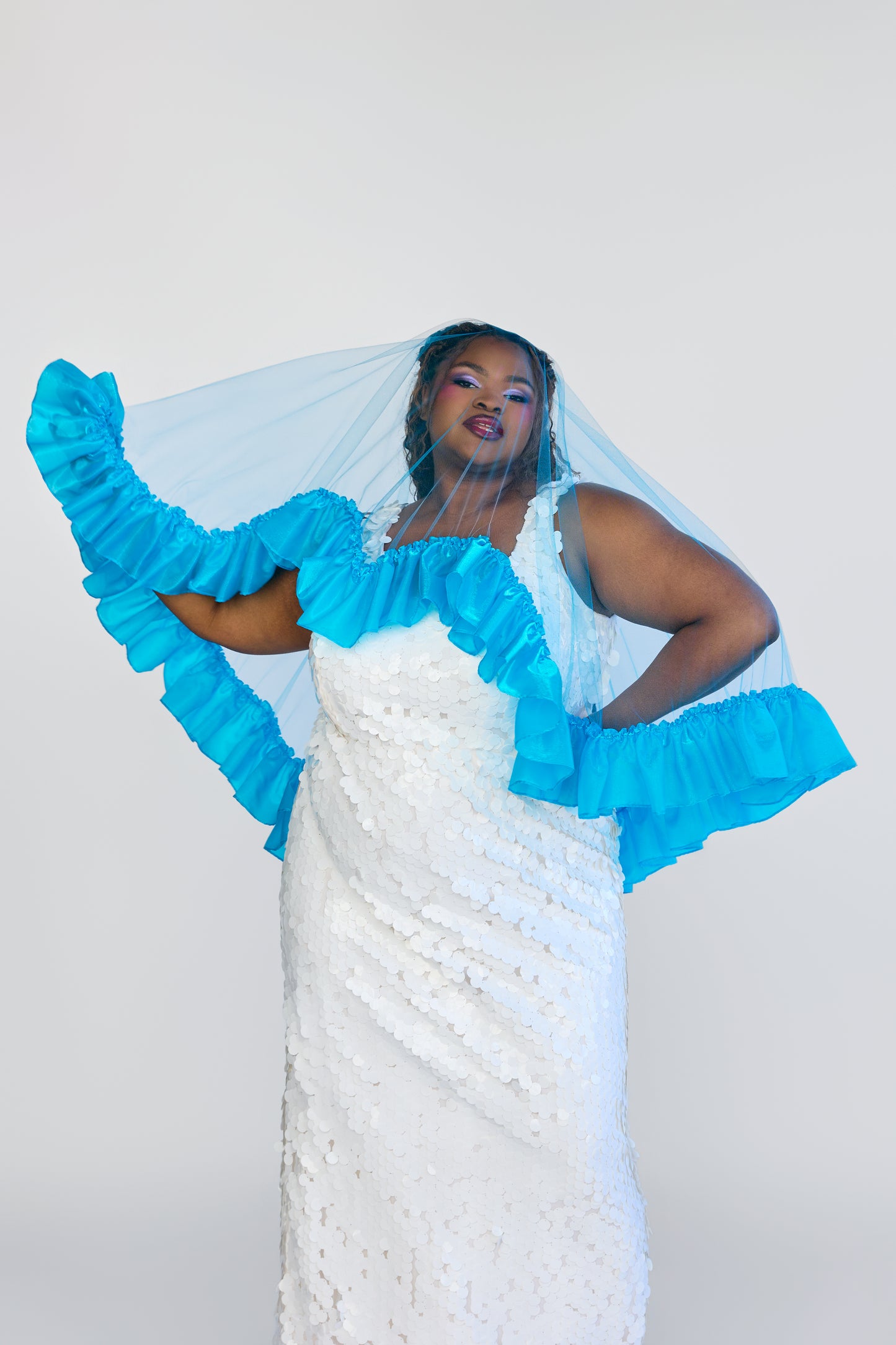 Electric Blue Satin Sweetheart Veil