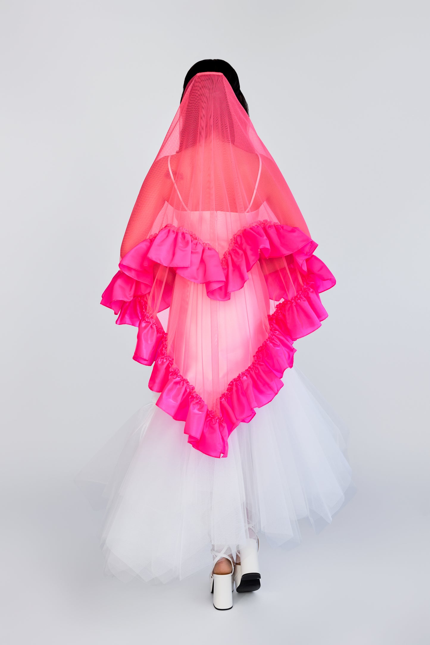 Neon Pink Satin Sweetheart Veil