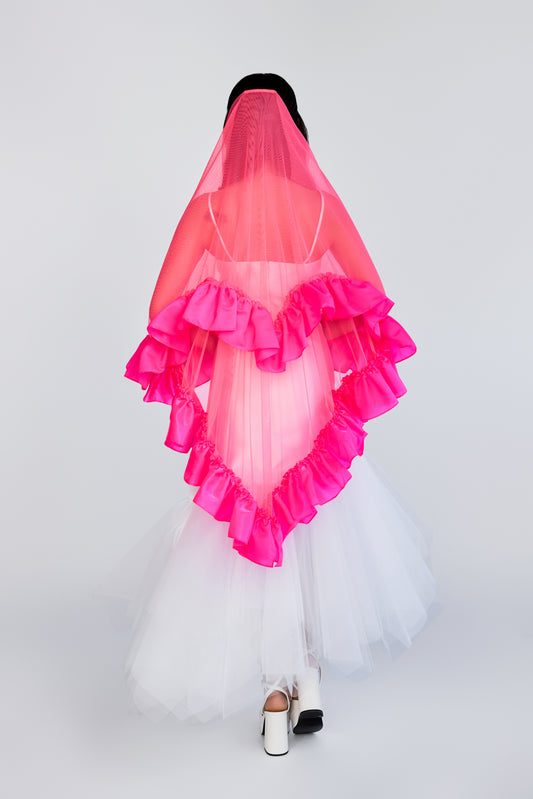 Neon Pink Satin Sweetheart Veil
