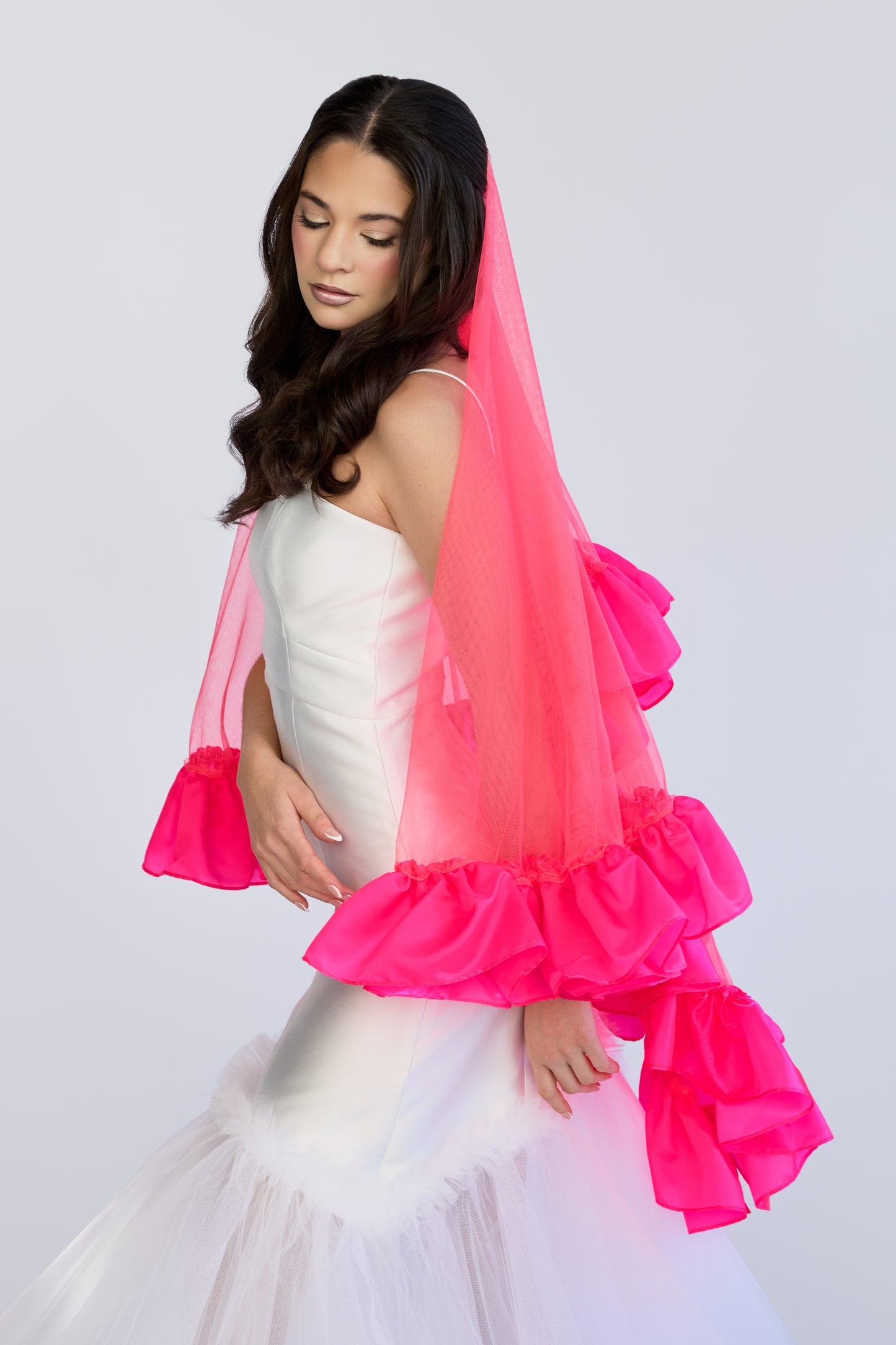 Neon Pink Satin Sweetheart Veil