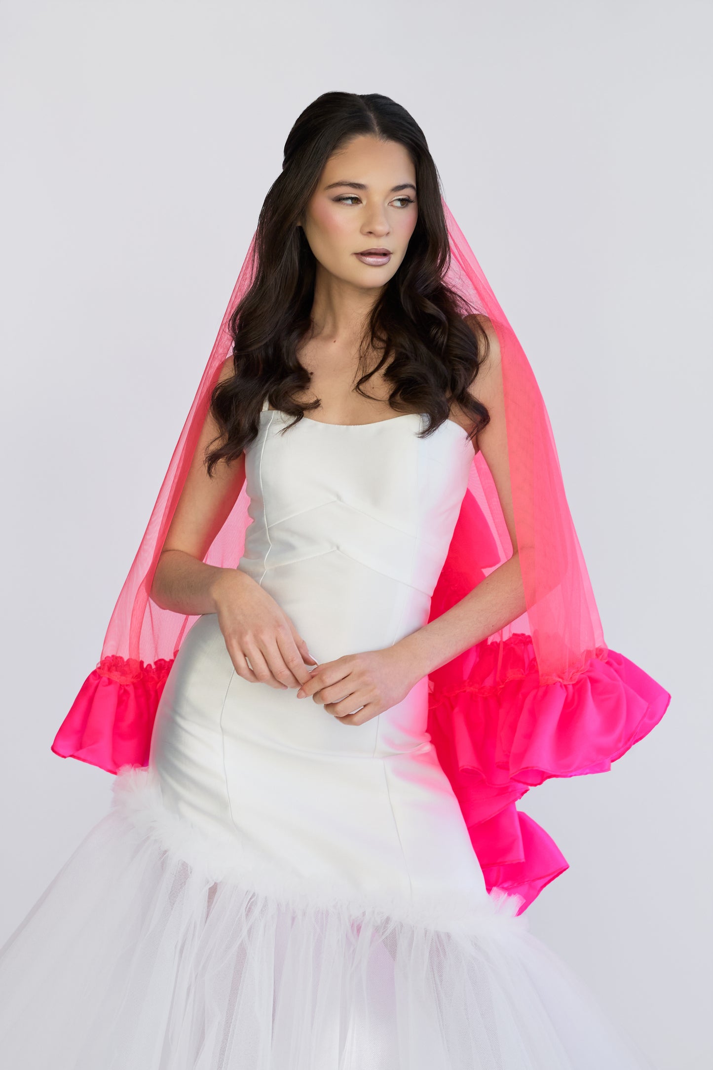 Neon Pink Satin Sweetheart Veil