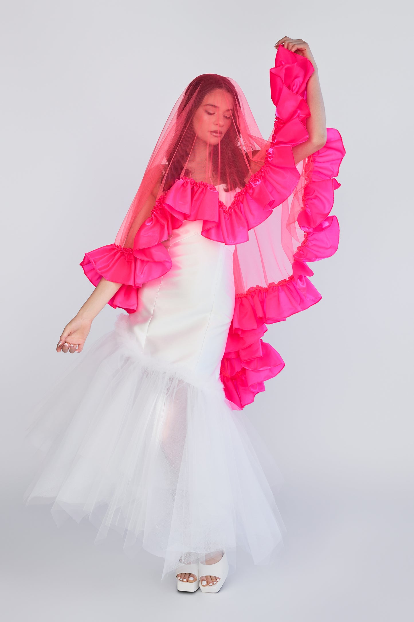 Neon Pink Satin Sweetheart Veil