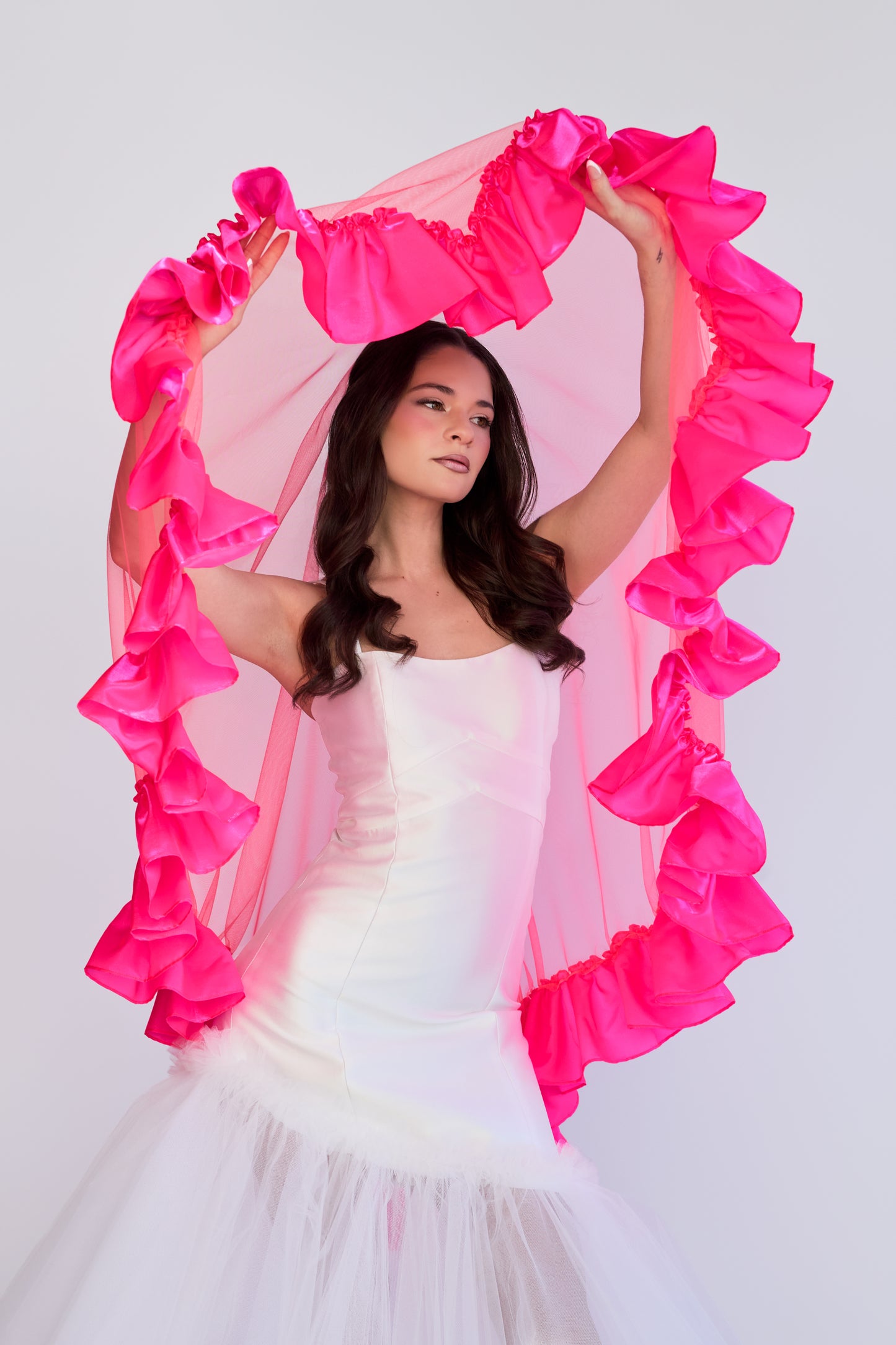 Neon Pink Satin Sweetheart Veil