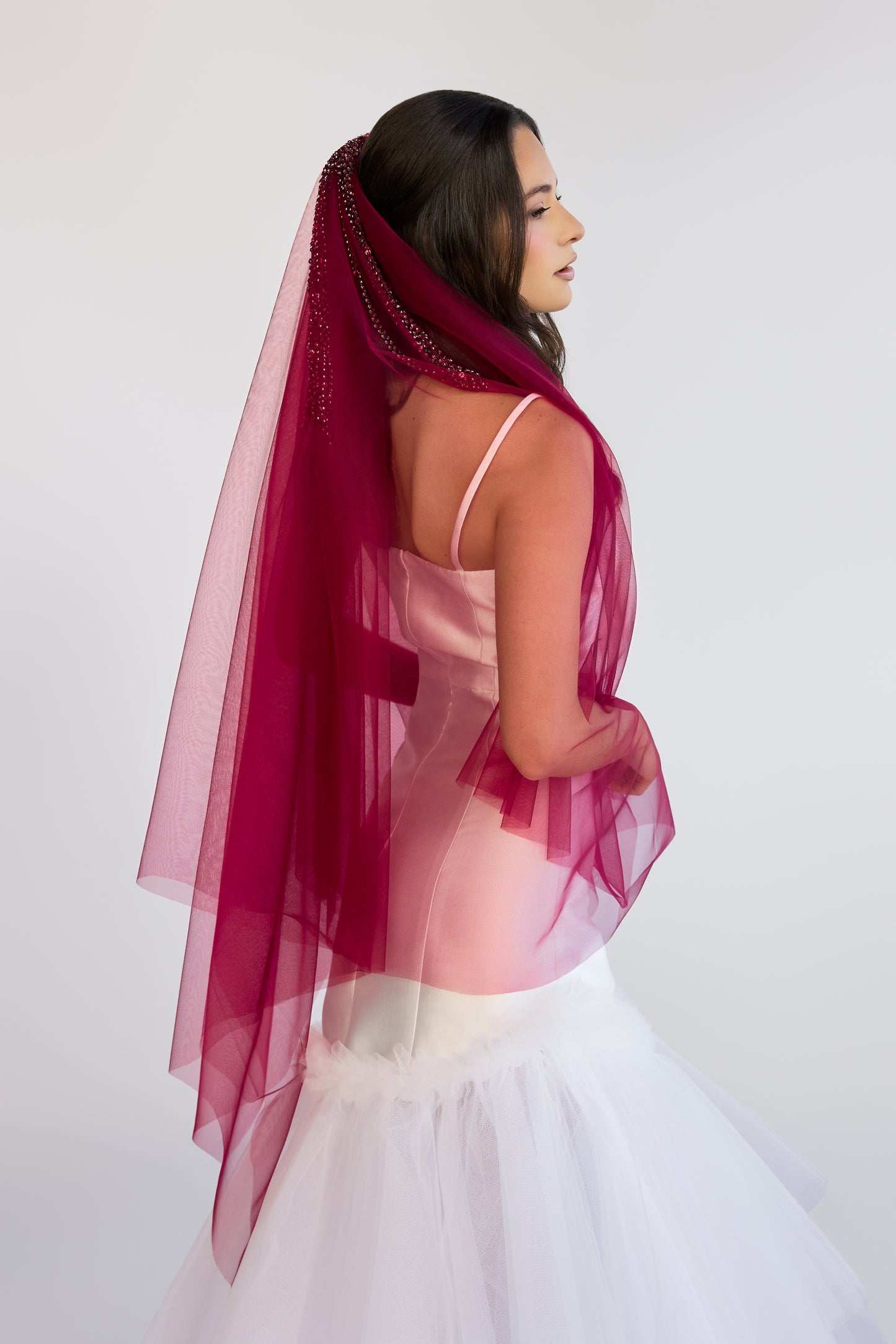 Burgundy Blue Dew Drop Veil