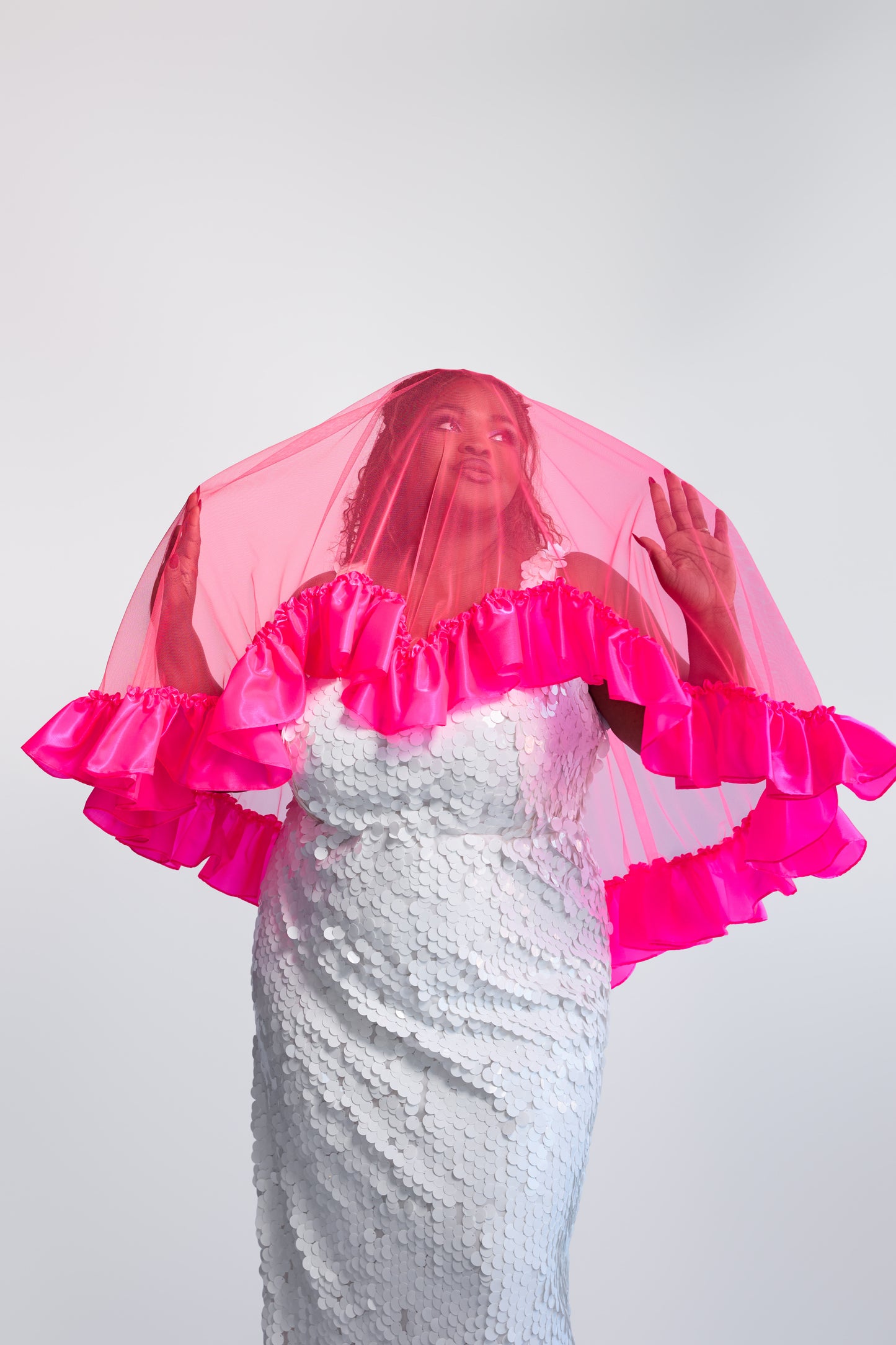 Neon Pink Satin Sweetheart Veil