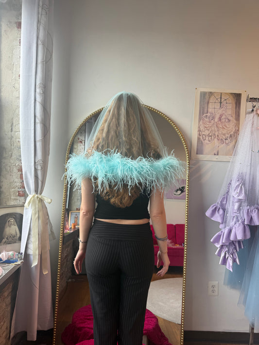 *Ready to ship* Blue Fluffy Feather Veil