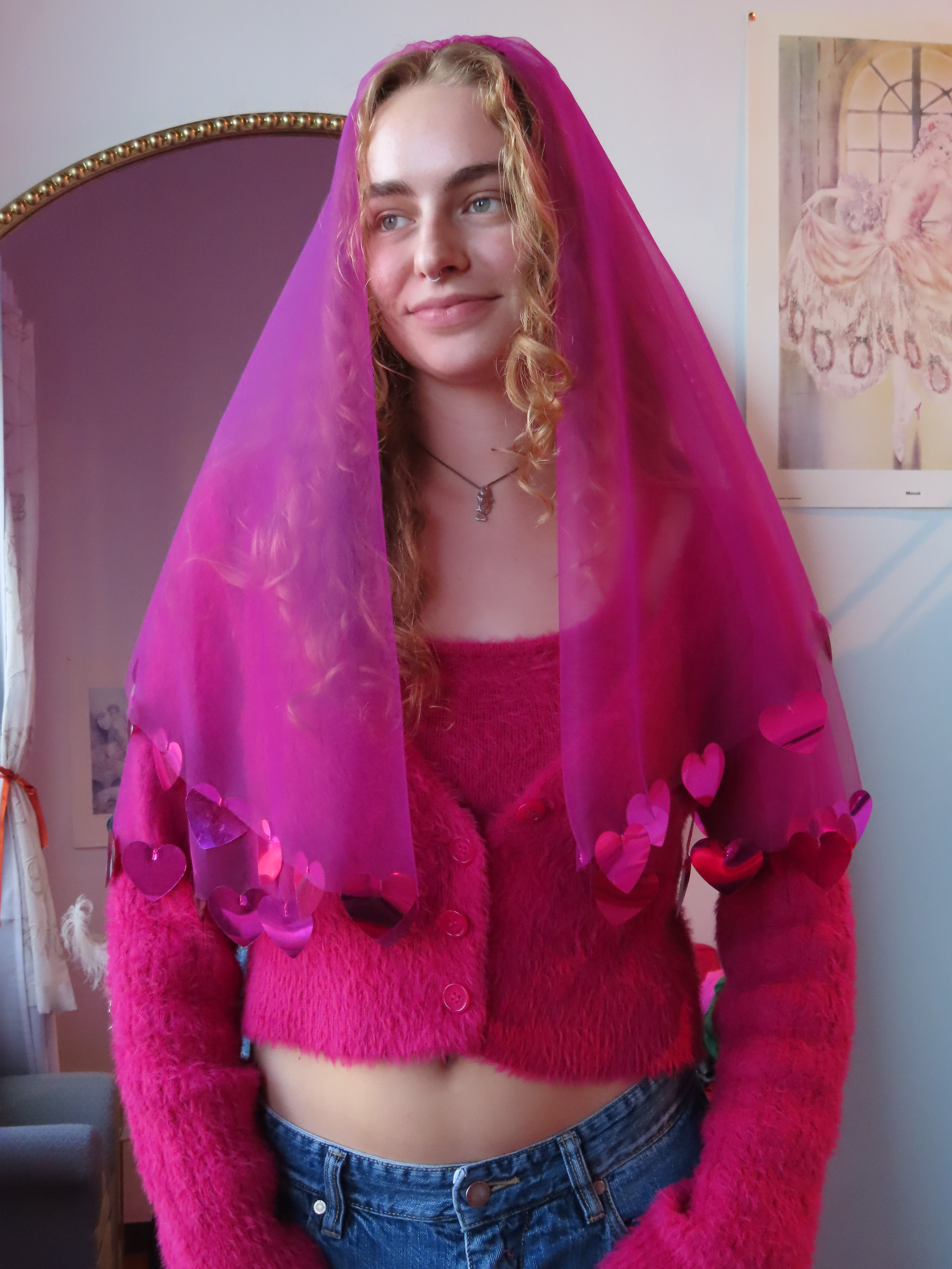 【新品】 NOTREémor tulle veil tops pink Hot Pink Ruffle Veil Frill Tulle Veil Ruffled Wedding Veil Blusher