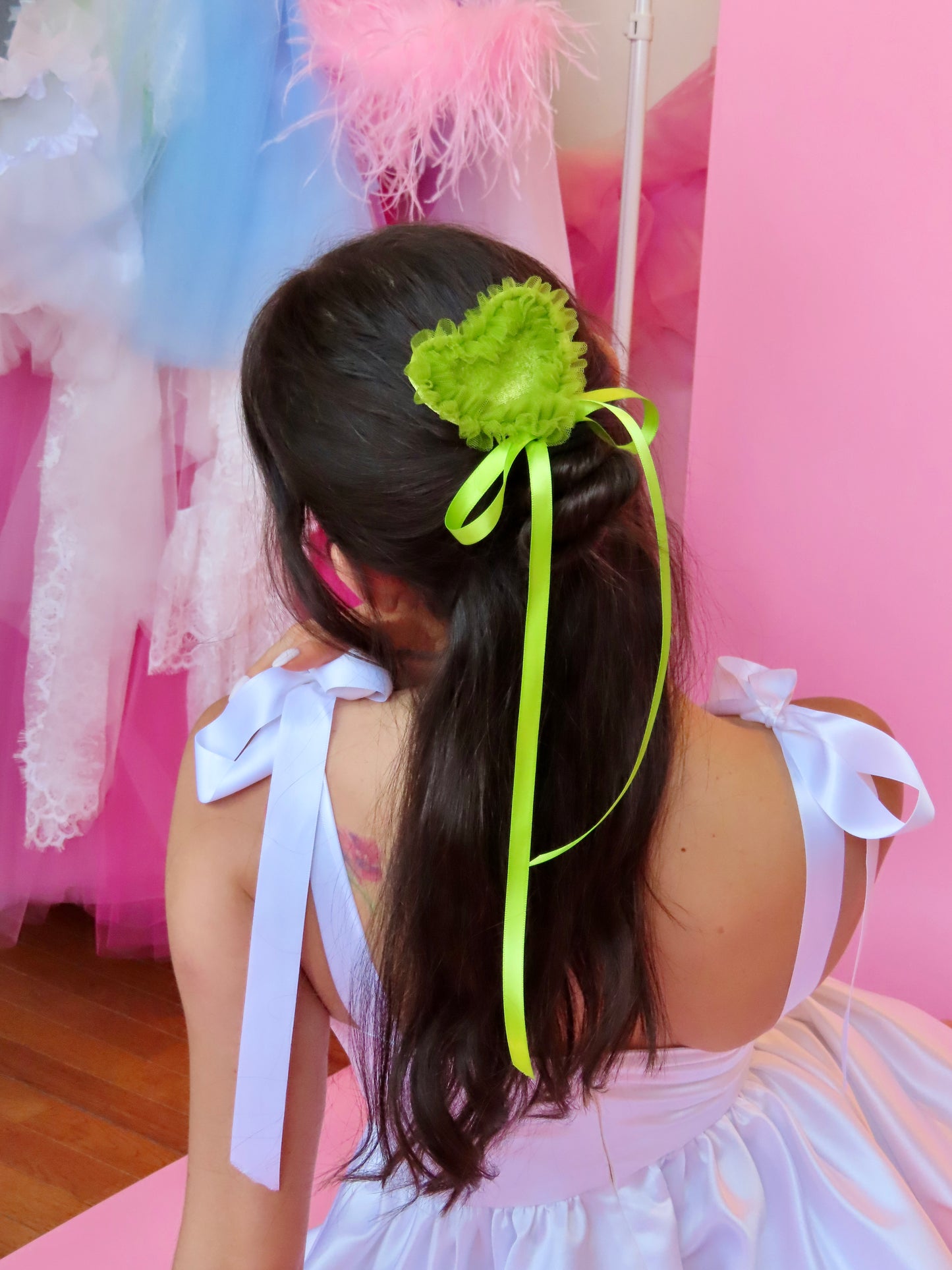 Ruffle Heart Clip with Bow