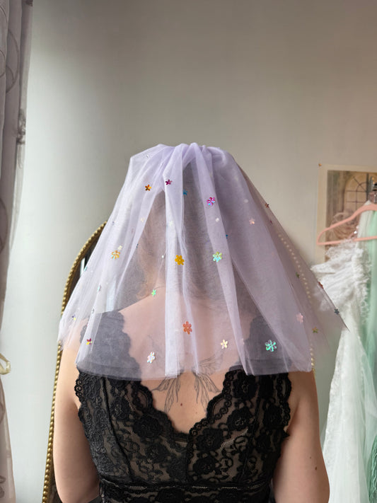 Mini Purple Flower Veil