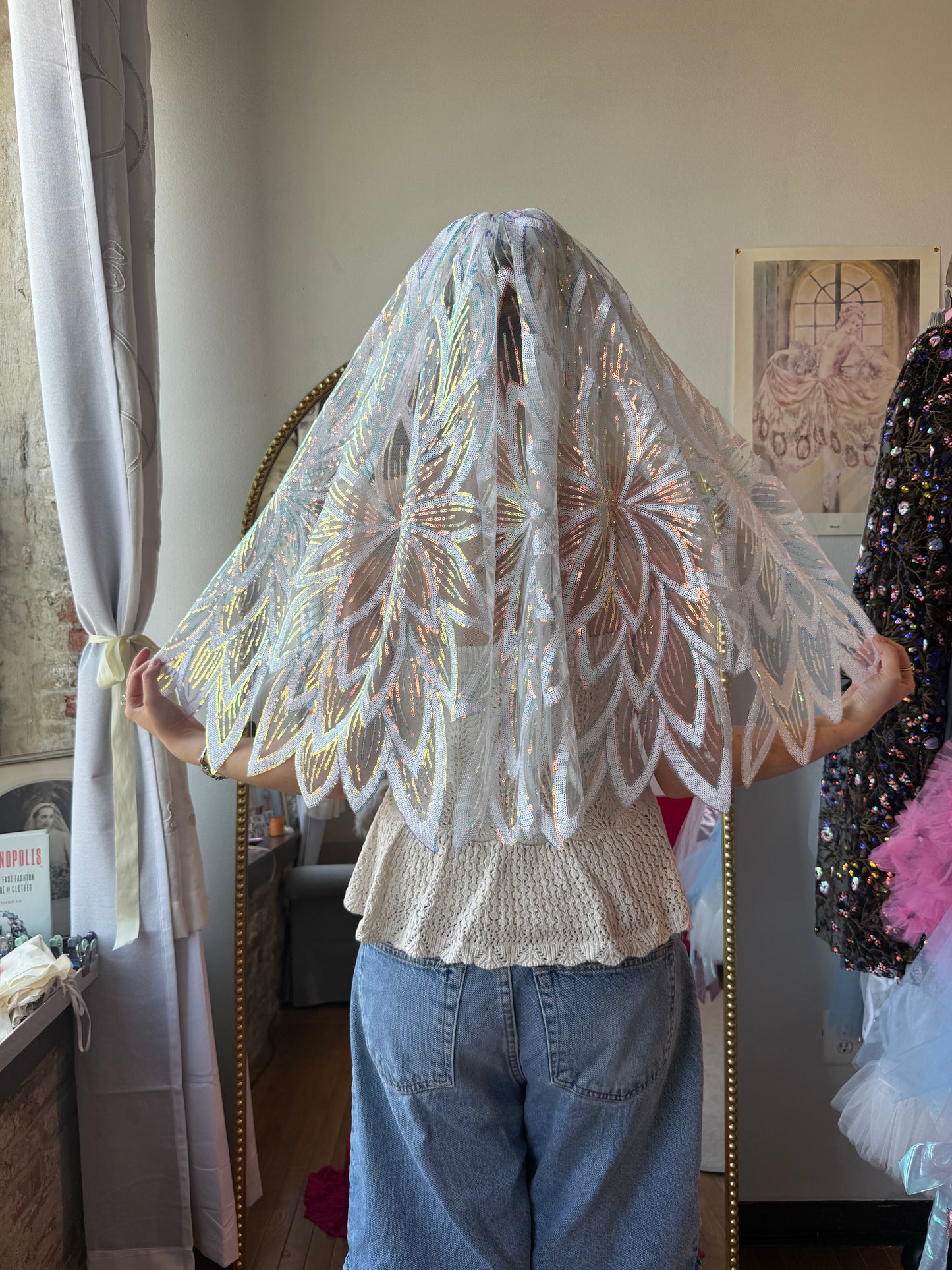 White Pixie Dust Veil Elbow Length