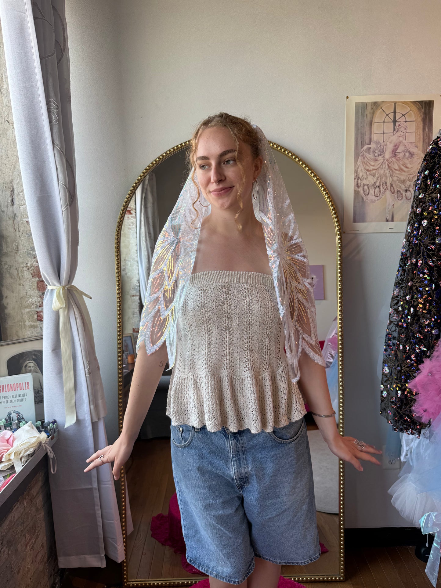 White Pixie Dust Veil Elbow Length