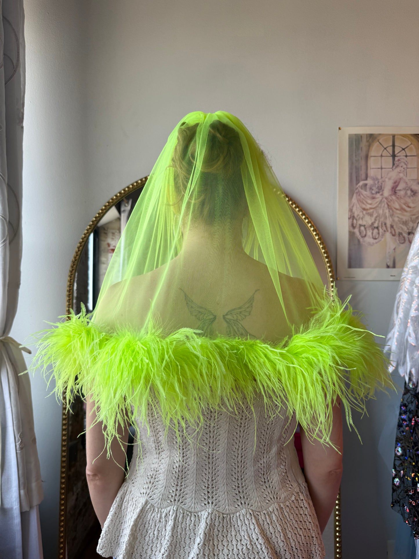 neon fluffy feather veil