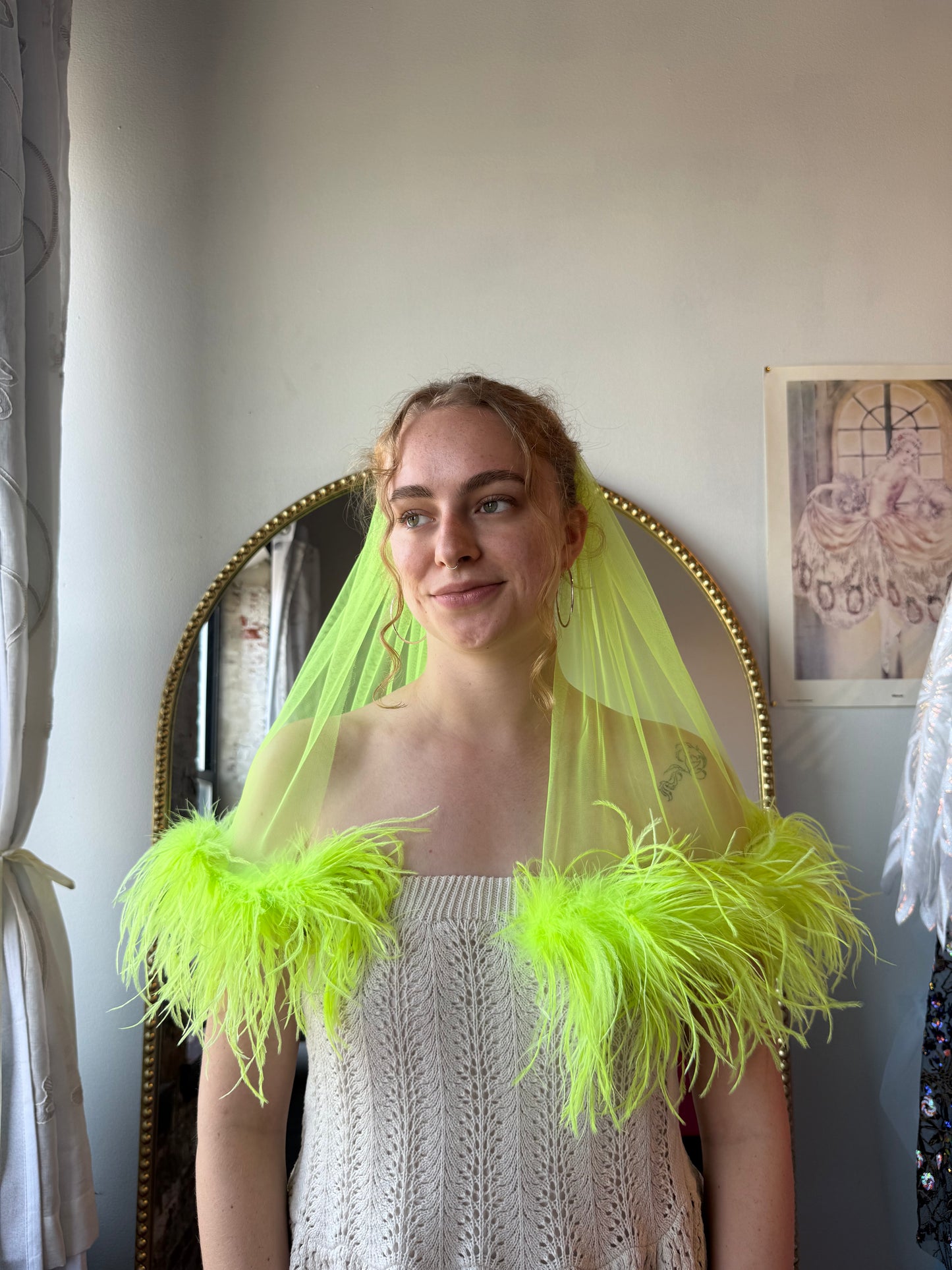 neon fluffy feather veil
